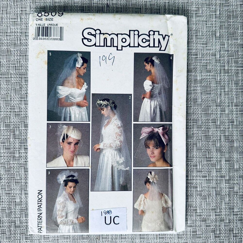 Vintage 80s Simplicity Pattern 8509 Bridal Veils Head Pieces Wedding Veils UC